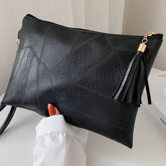 Luxe Vegan Leather Tassel Zipper Clutch wristlet - Picture 7 of 8